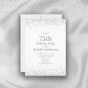 Classic Elegant White Silver Glitzer 75. Geburtsta Einladung