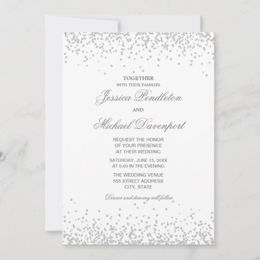 Classic Elegant White Silver Glitzer Wedding Einladung (Vorderseite)