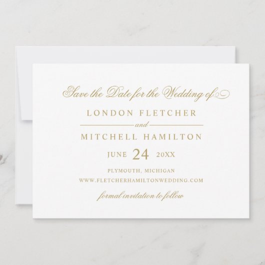 Classic Elegante Antique Gold Wedding Save The Date (Vorderseite)