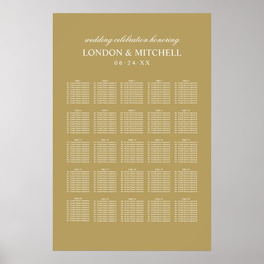 Classic Elegante Antique Gold Wedding Seating Poster (Vorne)