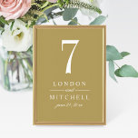Classic Elegante Antique Gold Wedding Tischnummer<br><div class="desc">Die elegante und stilvolle antike Goldhochzeit-Tischnummer-Karte zeichnet sich durch ein minimalistisches Typografie-Monogramm-Design aus. Der benutzerdefinierte Text und die Tischnummer können mit den Namen der Braut und des Bräutigams und dem Hochzeitstermin vollständig personalisiert werden. Bitte beachten Sie, dass jede Tischnummer individuell angepasst und in den Warenkorb aufgenommen werden muss (1, 2,...</div>