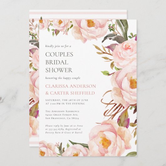 Classic Elegante Blush Couples Brautparty Einladung (Vorne/Hinten)