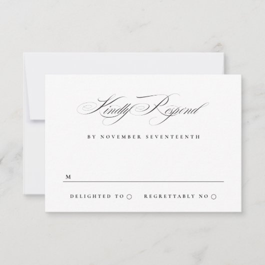 Classic Elegante Calligrafy Black Krawatte Wedding RSVP Karte (Vorderseite)