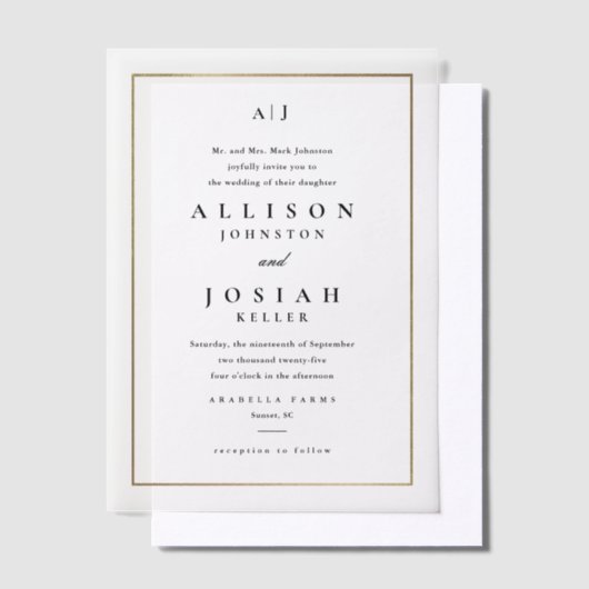 Classic Elegante Gold Foto Overlay Wedding Pergament Einladungen (Versetzt)