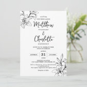 Classic Elegante Lily Blume Schwarz & Weiß Hochzei Einladung (Stehend Vorderseite)