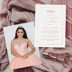 Classic Elegante Rose Gold Foto Quinceanera Folieneinladung