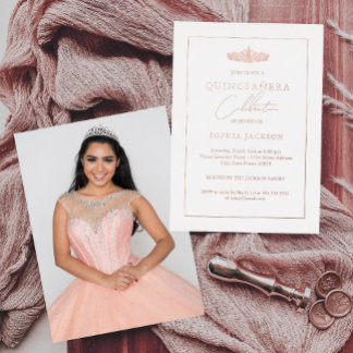 Classic Elegante Rose Gold Foto Quinceanera Folieneinladung