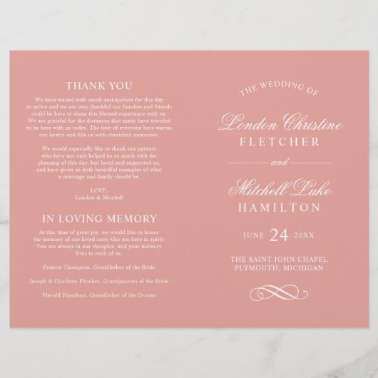 Classic Elegante Rose Gold Wedding Programmes (Vorderseite)