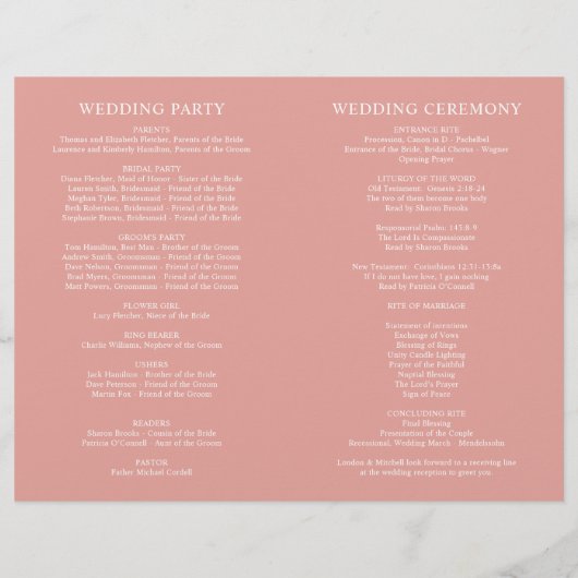 Classic Elegante Rose Gold Wedding Programmes (Rückseite)