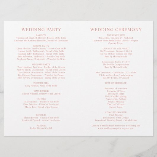 Classic Elegante Rose Gold Wedding Programmes (Rückseite)