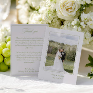 Classic Elegante Sage Green & Beige Wedding Foto Dankeskarte