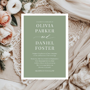 Classic Elegante Sage Green Minimalistisch Wedding Einladung
