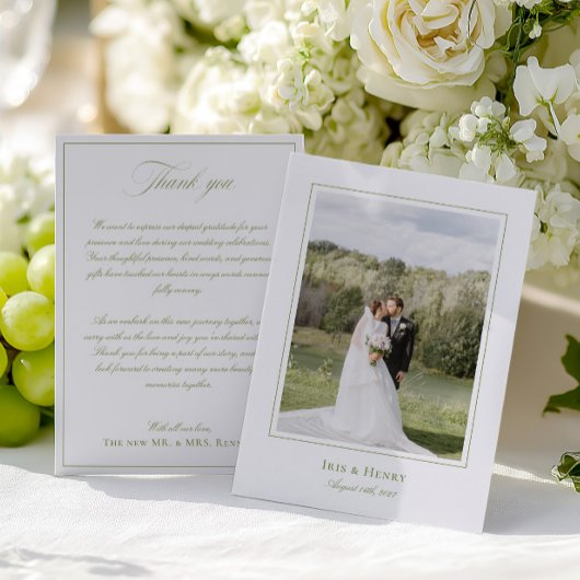 Classic Elegante Sage Green Wedding Foto Dankeskarte