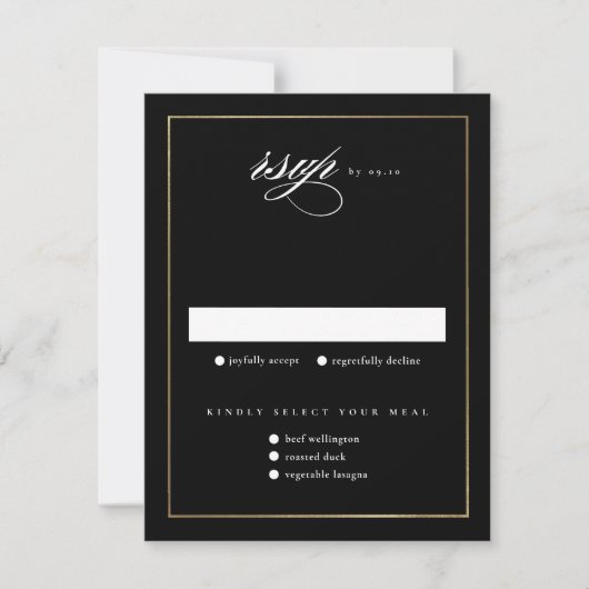 Classic Elegante Script Gold Wedding RSVP Karte (Vorderseite)