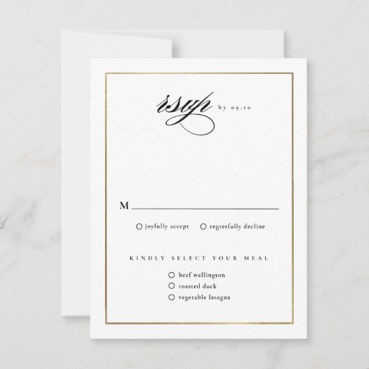 Classic Elegante Script Gold Wedding RSVP Karte (Vorderseite)