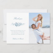 Classic Elegantes Blau-Weiß-Foto Dankeskarte (Vorderseite)