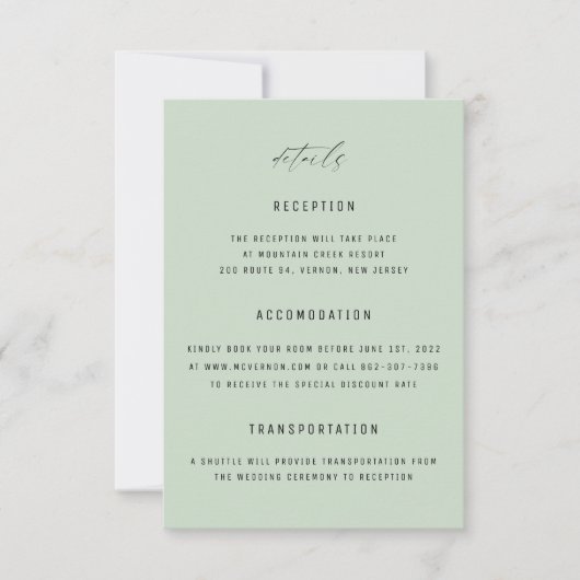 Classic Elegantsage Green Wedding Enclosure Card Einladung (Vorderseite)