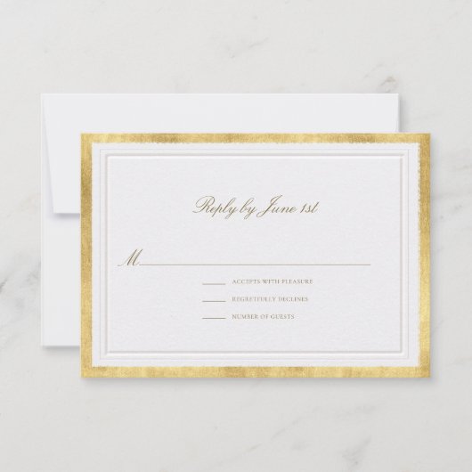 Classic Elevated Gold Pearl Sm Formal Wedding RSVP Karte (Vorderseite)