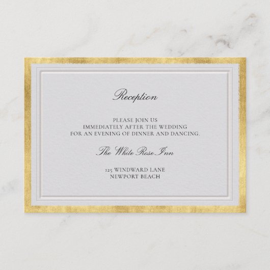 Classic Elevated Ivory Gold Wedding Reception Begleitkarte (Vorderseite)