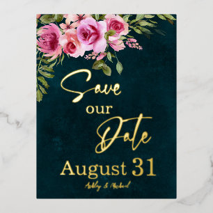 Classic Emerald Green Burgundy Dark Moody Wedding Folie Einladungspostkarte