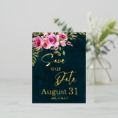 Classic Emerald Green Burgundy Dark Moody Wedding Folie Einladungspostkarte (Stehend vorne)