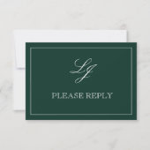 Classic Emerald Green Calligraphy Monogram Wedding RSVP Karte (Vorderseite)