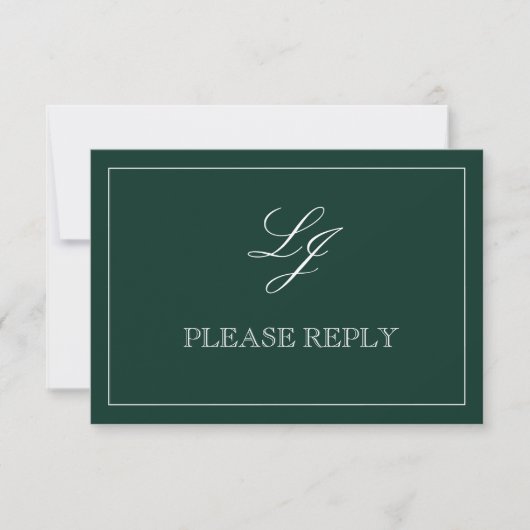 Classic Emerald Green Calligraphy Monogram Wedding RSVP Karte (Vorderseite)