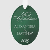 Classic Emerald Green Couples Erste Weihnachten Ornament (Rückseite)