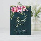 Classic Emerald Green Floral Dark Moody Wedding Dankeskarte (Stehend Vorderseite)