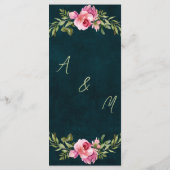 Classic Emerald Green Floral Dark Moody Wedding Menükarte (Rückseite)