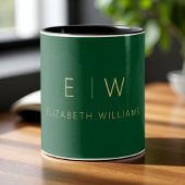 Classic Emerald Green Gold Minimalistisch Monogram Zweifarbige Tasse
