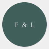Classic Emerald Green Monogram Simple Wedding Runder Aufkleber (Vorderseite)