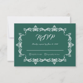 Classic Emerald Green Ornately Framed Wedding RSVP Karte