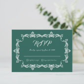 Classic Emerald Green Ornately Framed Wedding RSVP Karte (Stehend Vorderseite)