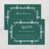 Classic Emerald Green Ornately Framed Wedding RSVP Karte (Vorne/Hinten)