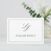 Classic Emerald Green Script Monogram No Meals RSVP Karte (Stehend Vorderseite)
