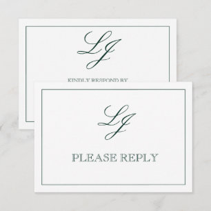 Classic Emerald Green Script Monogram No Meals RSVP Karte