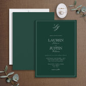 Classic Emerald Green Script Monogram Wedding Einladung