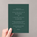 Classic Emerald Green Simple Wedding Acryleinladungen<br><div class="desc">Classic wedding invitation featuring a dark background and simple text only layout. A timeless,  traditional design ideal for formal and elegant celebrations.</div>