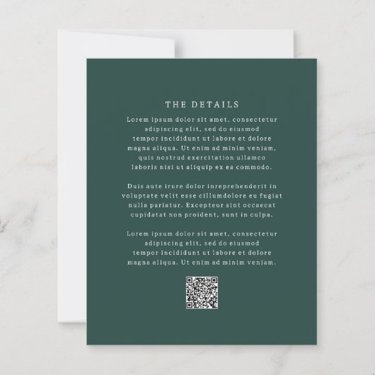 Classic Emerald Green Simple Wedding Invitation (Rückseite)