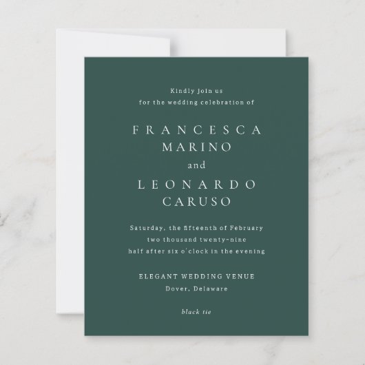 Classic Emerald Green Simple Wedding Invitation (Vorderseite)