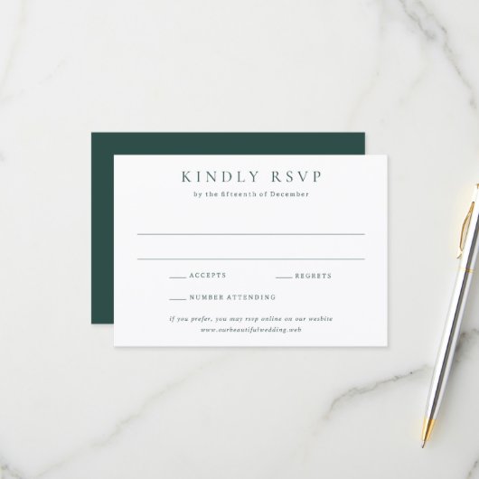 Classic Emerald Green Simple Wedding RSVP Karte (Vorderseite/Rückseite Beispiel)
