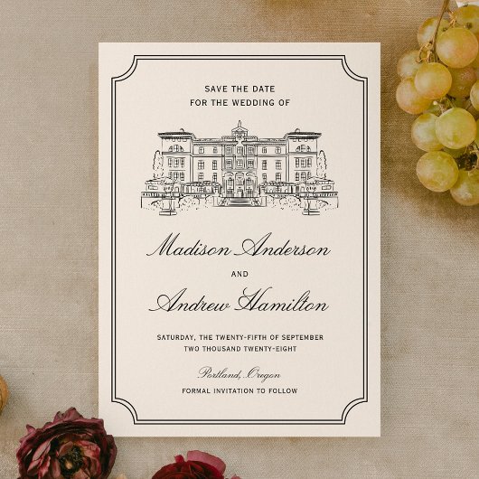 Classic Estate Illustration Wedding Save The Date