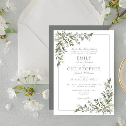 Classic Eucalyptus Botanical Sage Green Wedding Einladung