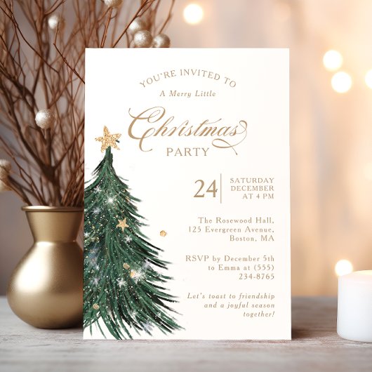 Classic Evergreen Gold Christmas Party Invitation Einladung