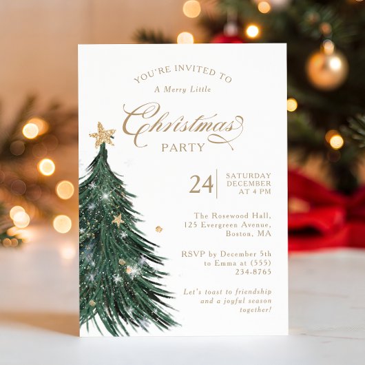 Classic Evergreen Gold Christmas Party Invitation Einladung