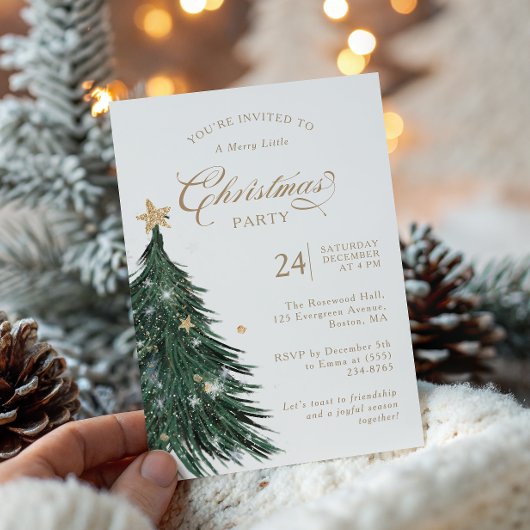 Classic Evergreen Gold Christmas Party Invitation Einladung