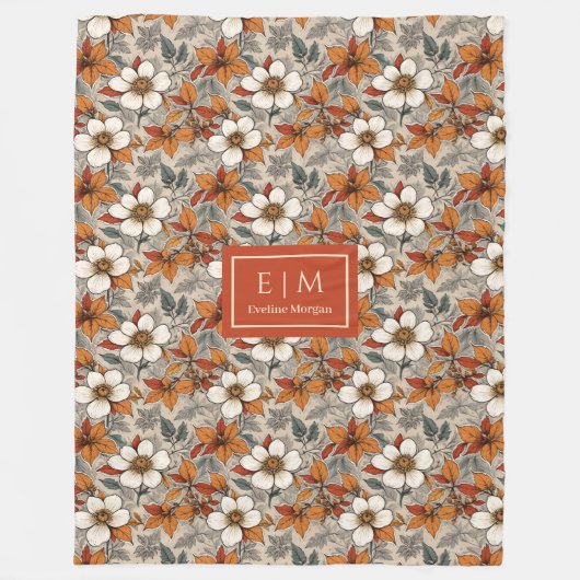 Classic Fall Flowers Olive Green Terracotta Blanke Fleecedecke (Vorderseite)