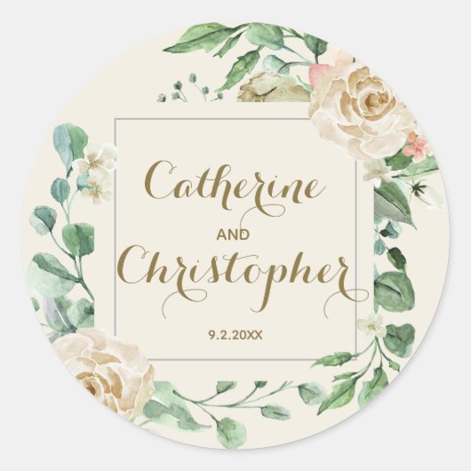 Classic Fall Winter Boho Blumenhochzeit Runder Aufkleber (Vorderseite)