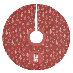 Classic Family Red Christmas Tree Monogram Polyester Weihnachtsbaumdecke